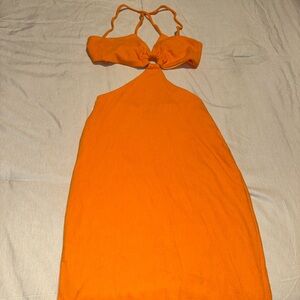 Vibrant Orange Backless Dress